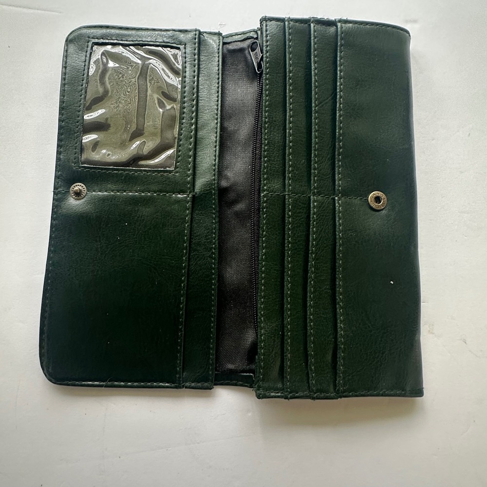 Vintage Esprit Forest Green Faux Leather Trifold Clutch Wallet with ID Window - Picture 3 of 4